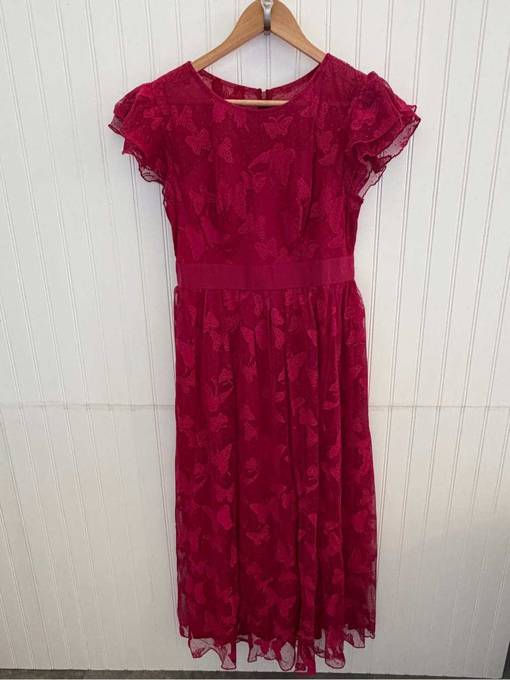 Elegant Fuchsia Butterfly Mesh Midi Dress for Weddings